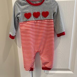 Red and Gray Striped Kids One Piece Valentines 9M